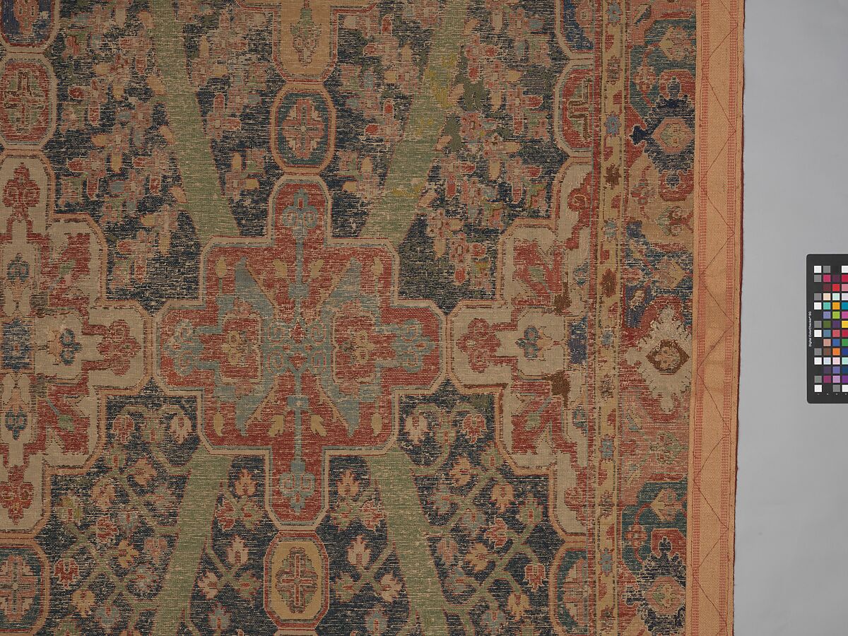 Carpet with Tree and Cartouche Design, Cotton (warp and weft), wool (pile); asymmetrically knotted pile