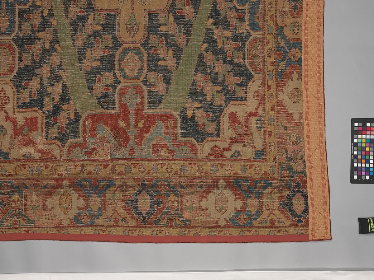 Carpet with Tree and Cartouche Design, Cotton (warp and weft), wool (pile); asymmetrically knotted pile