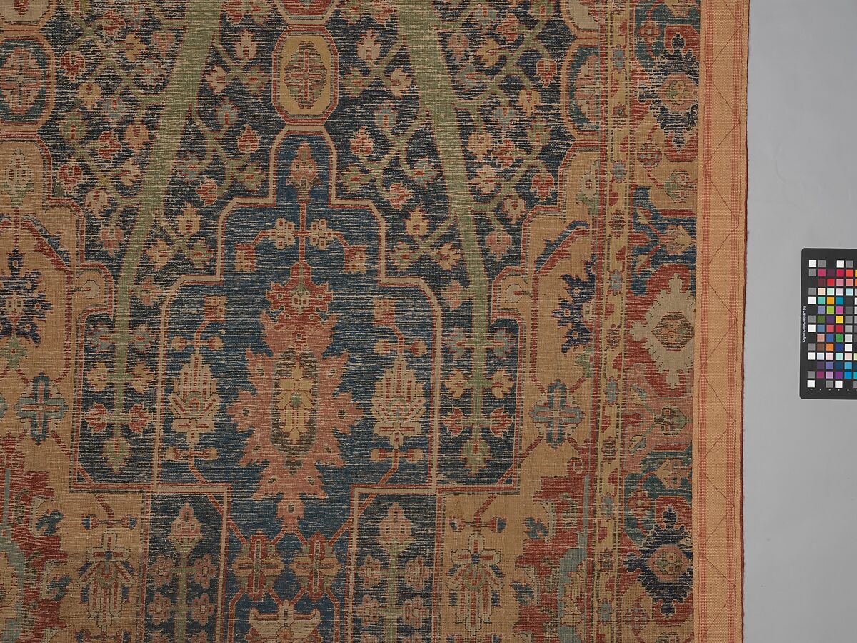 Carpet with Tree and Cartouche Design, Cotton (warp and weft), wool (pile); asymmetrically knotted pile