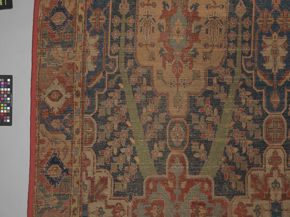 Carpet with Tree and Cartouche Design, Cotton (warp and weft), wool (pile); asymmetrically knotted pile