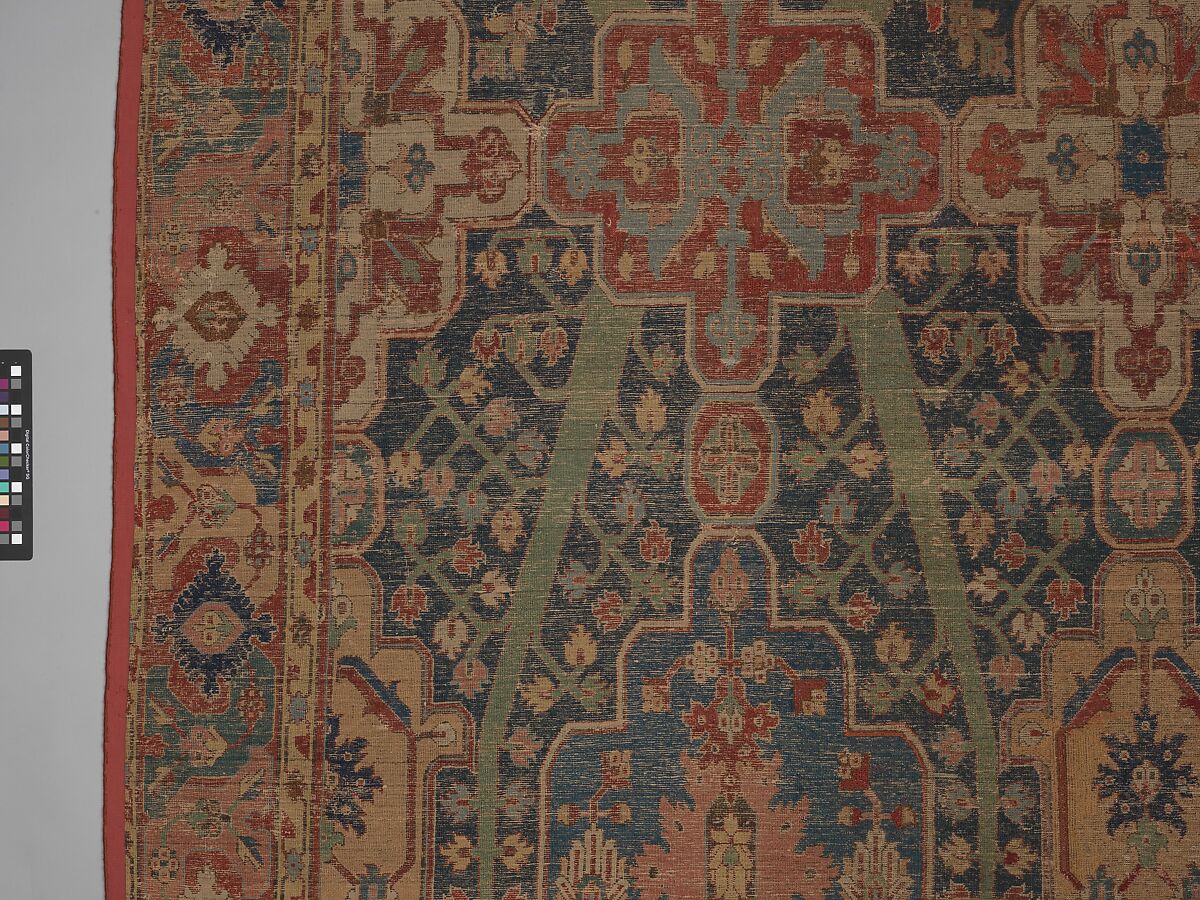 Carpet with Tree and Cartouche Design, Cotton (warp and weft), wool (pile); asymmetrically knotted pile