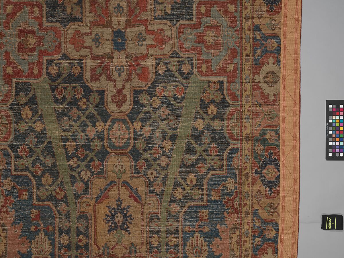 Carpet with Tree and Cartouche Design, Cotton (warp and weft), wool (pile); asymmetrically knotted pile