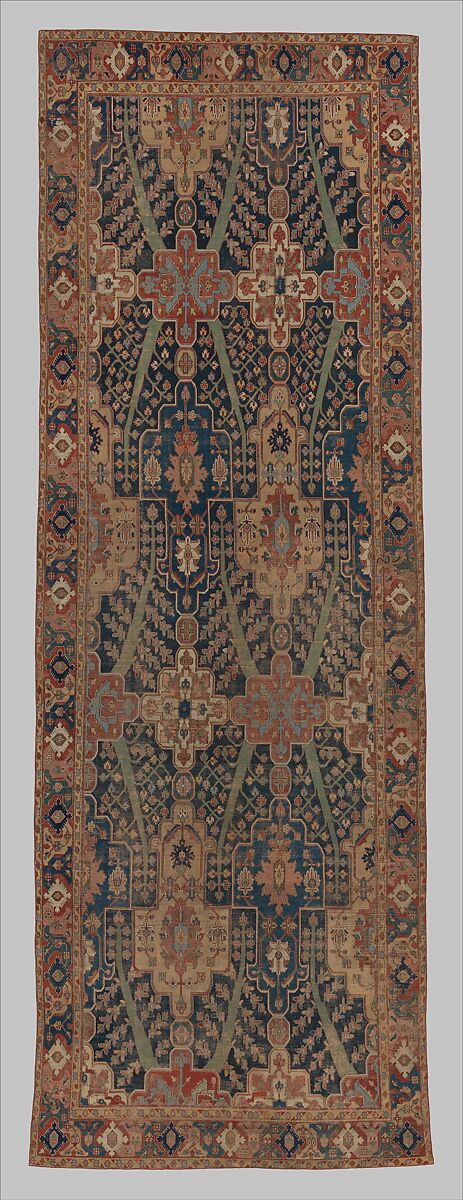 Carpet with Tree and Cartouche Design, Cotton (warp and weft), wool (pile); asymmetrically knotted pile 