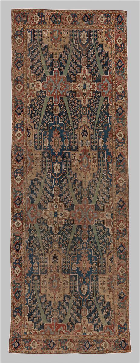 Carpet with Tree and Cartouche Design, Cotton (warp and weft), wool (pile); asymmetrically knotted pile