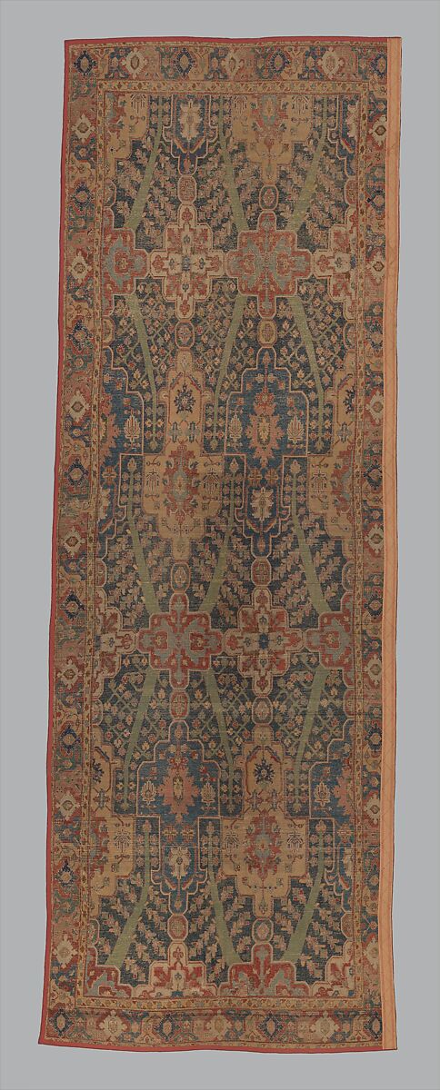 Carpet with Tree and Cartouche Design, Cotton (warp and weft), wool (pile); asymmetrically knotted pile
