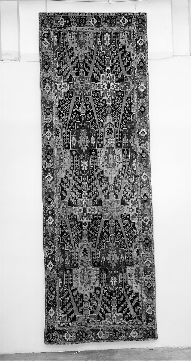 Carpet with Tree and Cartouche Design, Cotton (warp and weft), wool (pile); asymmetrically knotted pile