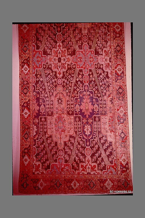 Carpet with Tree and Cartouche Design, Cotton (warp and weft), wool (pile); asymmetrically knotted pile