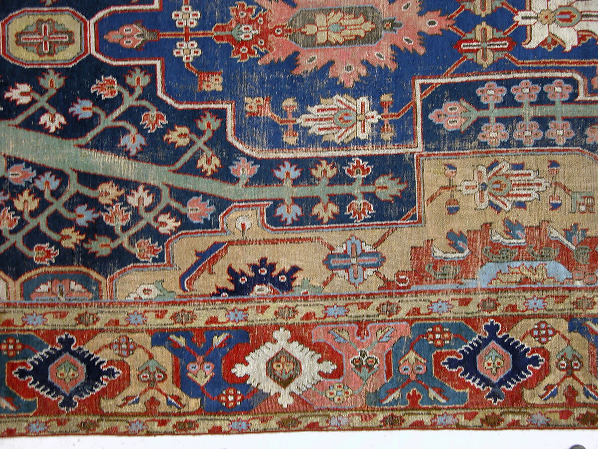 Carpet with Tree and Cartouche Design, Cotton (warp and weft), wool (pile); asymmetrically knotted pile