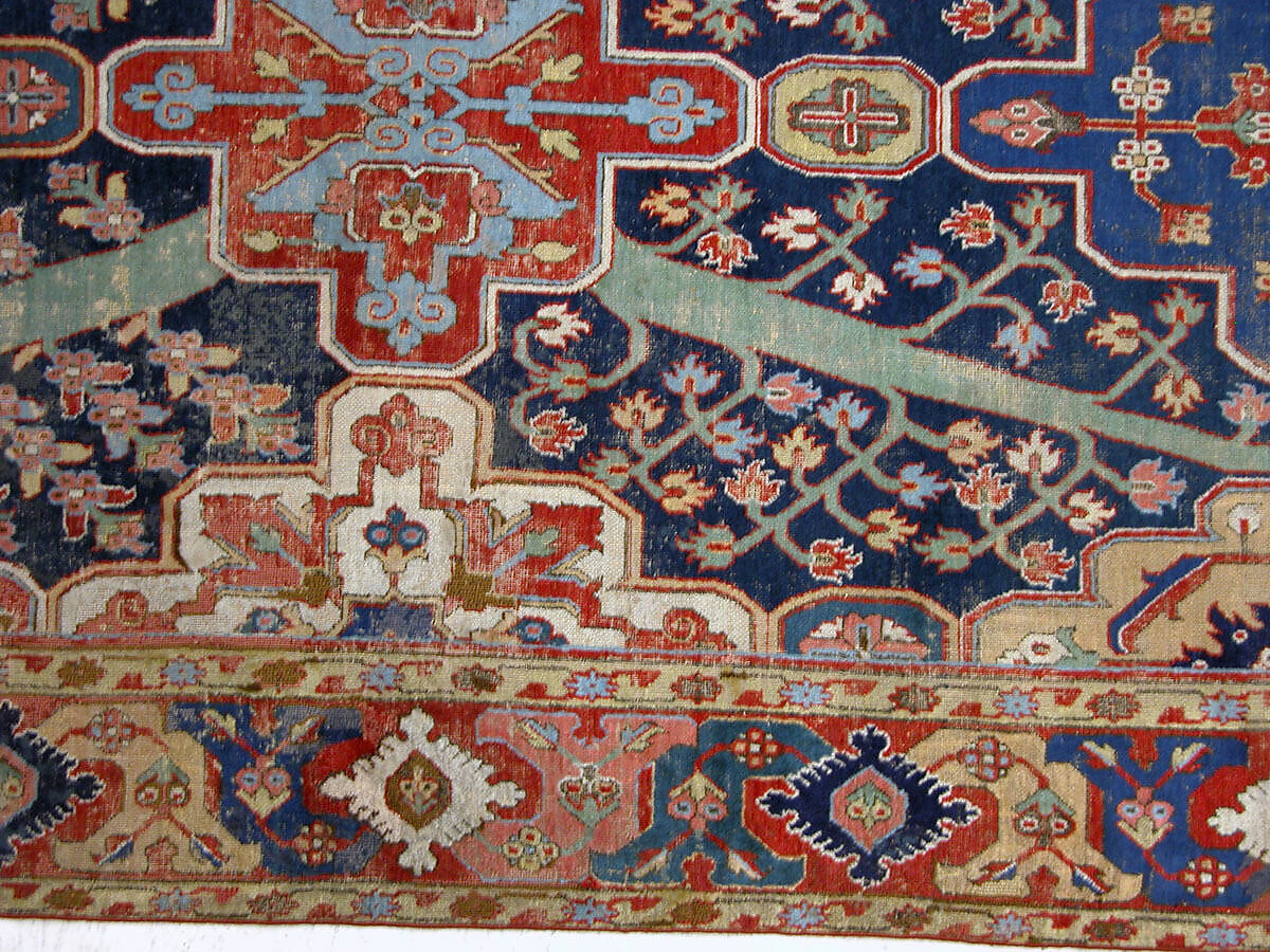 Carpet with Tree and Cartouche Design, Cotton (warp and weft), wool (pile); asymmetrically knotted pile