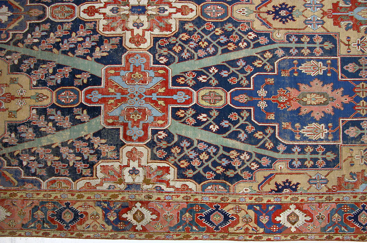 Carpet with Tree and Cartouche Design, Cotton (warp and weft), wool (pile); asymmetrically knotted pile