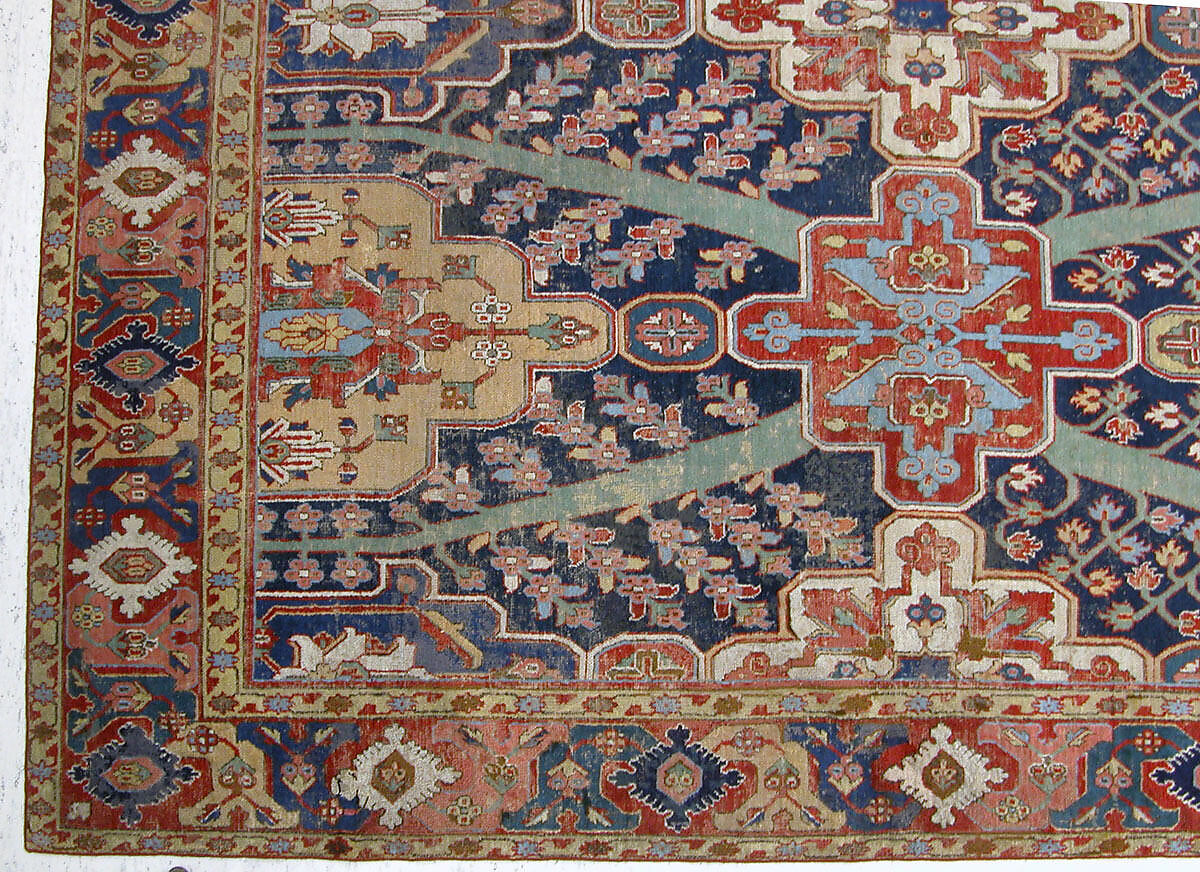 Carpet with Tree and Cartouche Design, Cotton (warp and weft), wool (pile); asymmetrically knotted pile