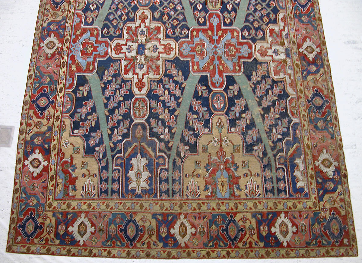 Carpet with Tree and Cartouche Design, Cotton (warp and weft), wool (pile); asymmetrically knotted pile