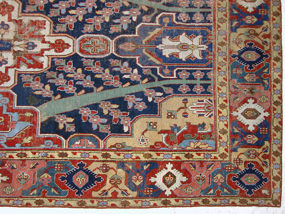 Carpet with Tree and Cartouche Design, Cotton (warp and weft), wool (pile); asymmetrically knotted pile