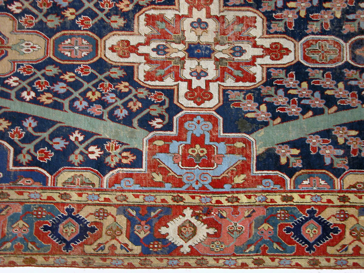 Carpet with Tree and Cartouche Design, Cotton (warp and weft), wool (pile); asymmetrically knotted pile