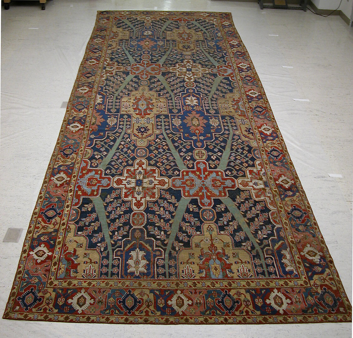Carpet with Tree and Cartouche Design, Cotton (warp and weft), wool (pile); asymmetrically knotted pile