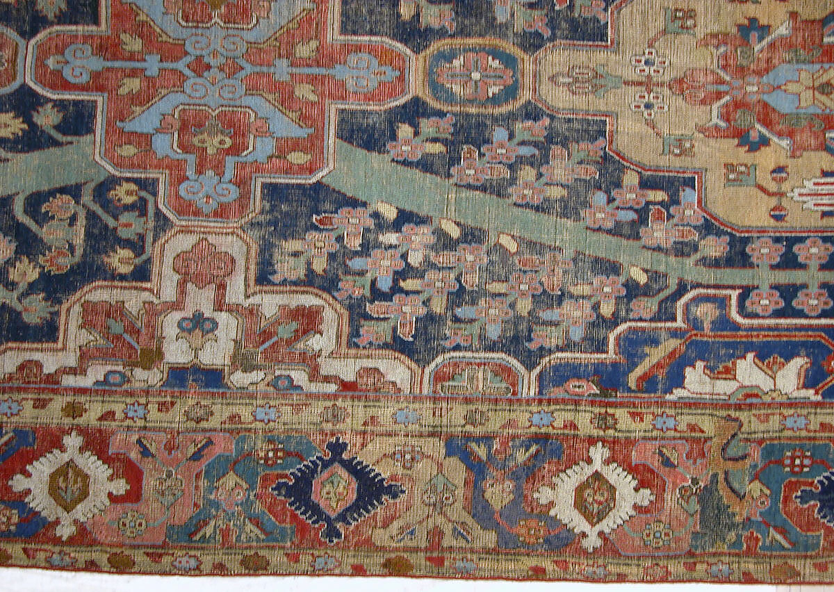 Carpet with Tree and Cartouche Design, Cotton (warp and weft), wool (pile); asymmetrically knotted pile