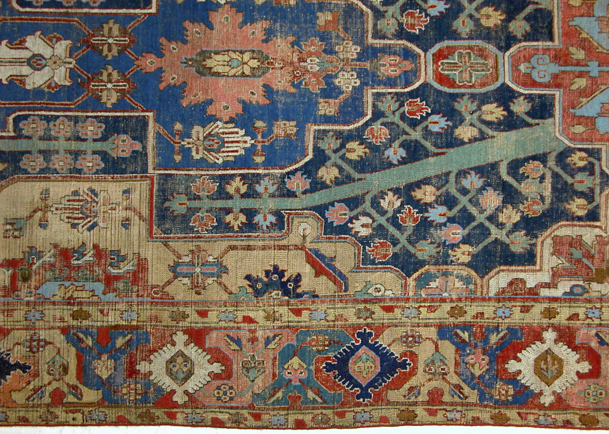 Carpet with Tree and Cartouche Design, Cotton (warp and weft), wool (pile); asymmetrically knotted pile
