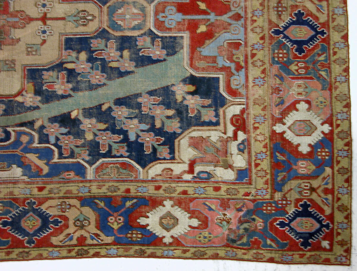 Carpet with Tree and Cartouche Design, Cotton (warp and weft), wool (pile); asymmetrically knotted pile