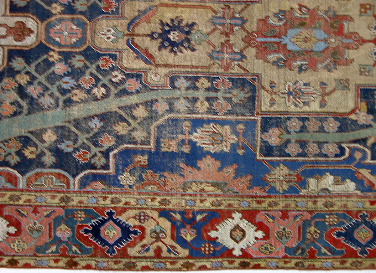 Carpet with Tree and Cartouche Design, Cotton (warp and weft), wool (pile); asymmetrically knotted pile