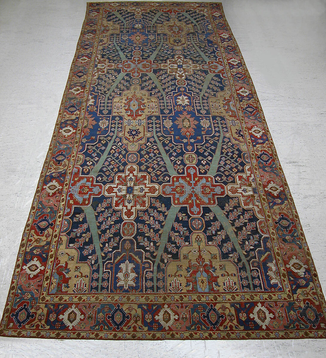 Carpet with Tree and Cartouche Design, Cotton (warp and weft), wool (pile); asymmetrically knotted pile