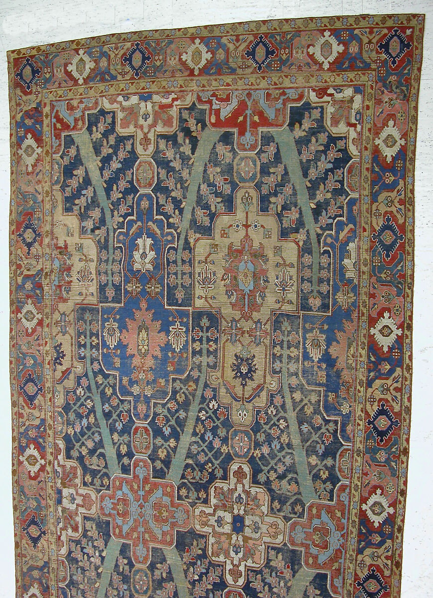 Carpet with Tree and Cartouche Design, Cotton (warp and weft), wool (pile); asymmetrically knotted pile
