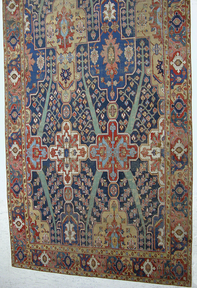 Carpet with Tree and Cartouche Design, Cotton (warp and weft), wool (pile); asymmetrically knotted pile