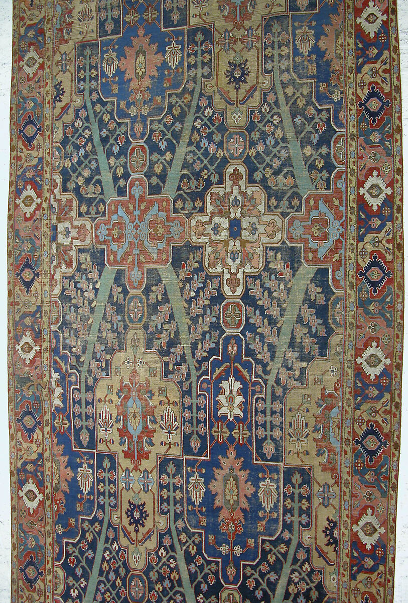 Carpet with Tree and Cartouche Design, Cotton (warp and weft), wool (pile); asymmetrically knotted pile