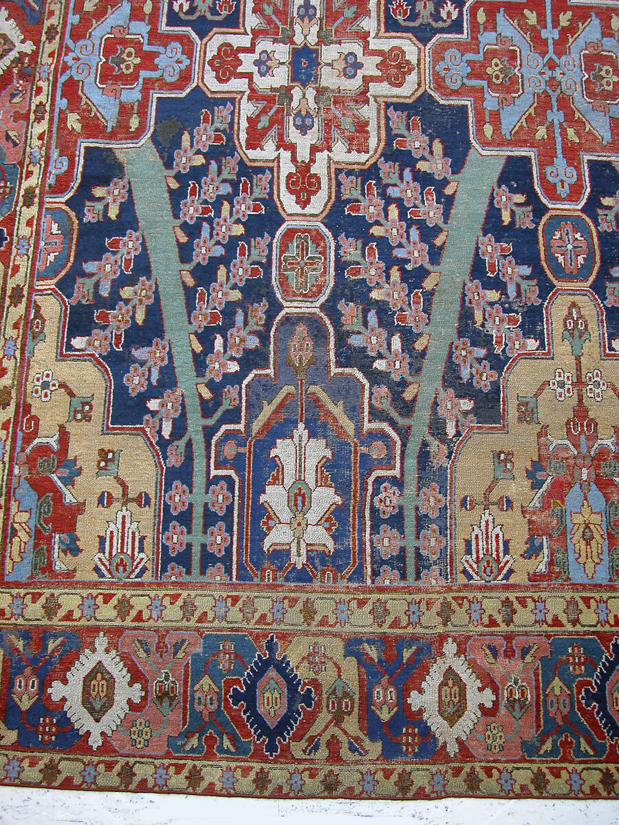 Carpet with Tree and Cartouche Design, Cotton (warp and weft), wool (pile); asymmetrically knotted pile
