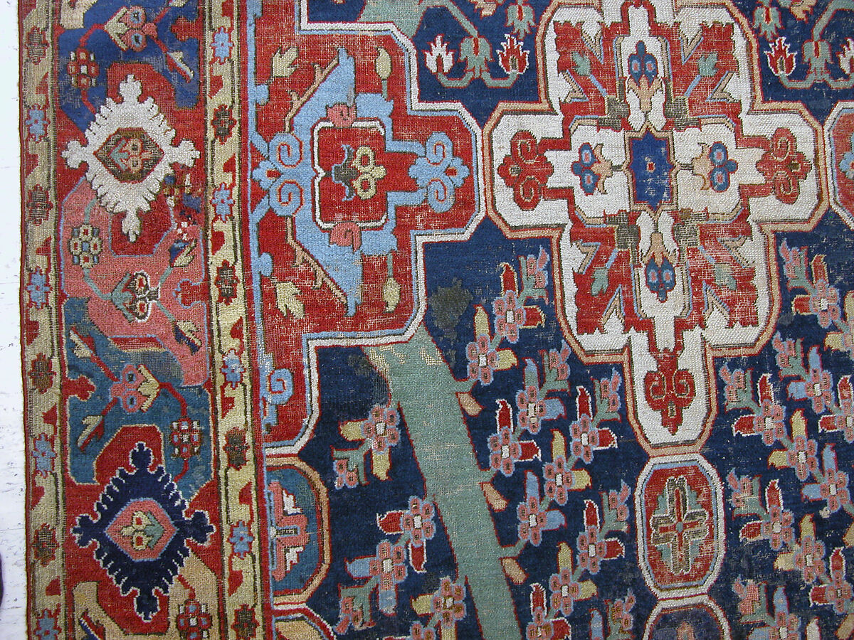 Carpet with Tree and Cartouche Design, Cotton (warp and weft), wool (pile); asymmetrically knotted pile