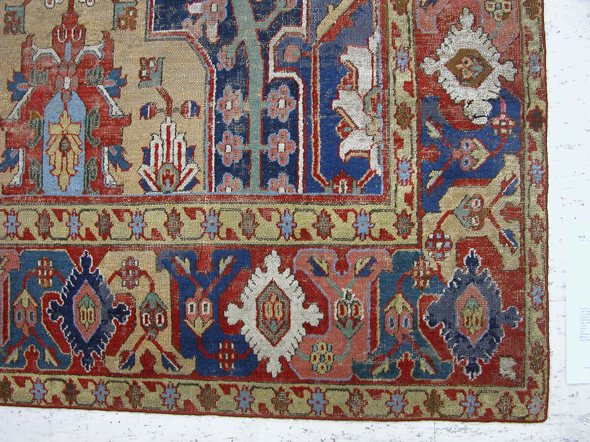 Carpet with Tree and Cartouche Design, Cotton (warp and weft), wool (pile); asymmetrically knotted pile