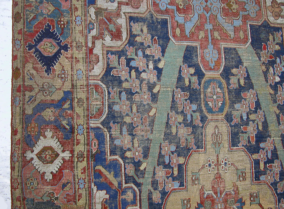 Carpet with Tree and Cartouche Design, Cotton (warp and weft), wool (pile); asymmetrically knotted pile