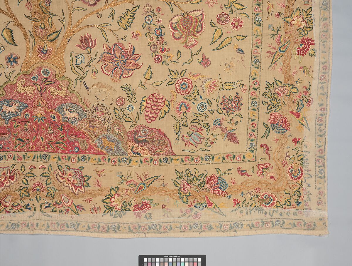 Hanging, Cotton; plain weave, embroidered in silk