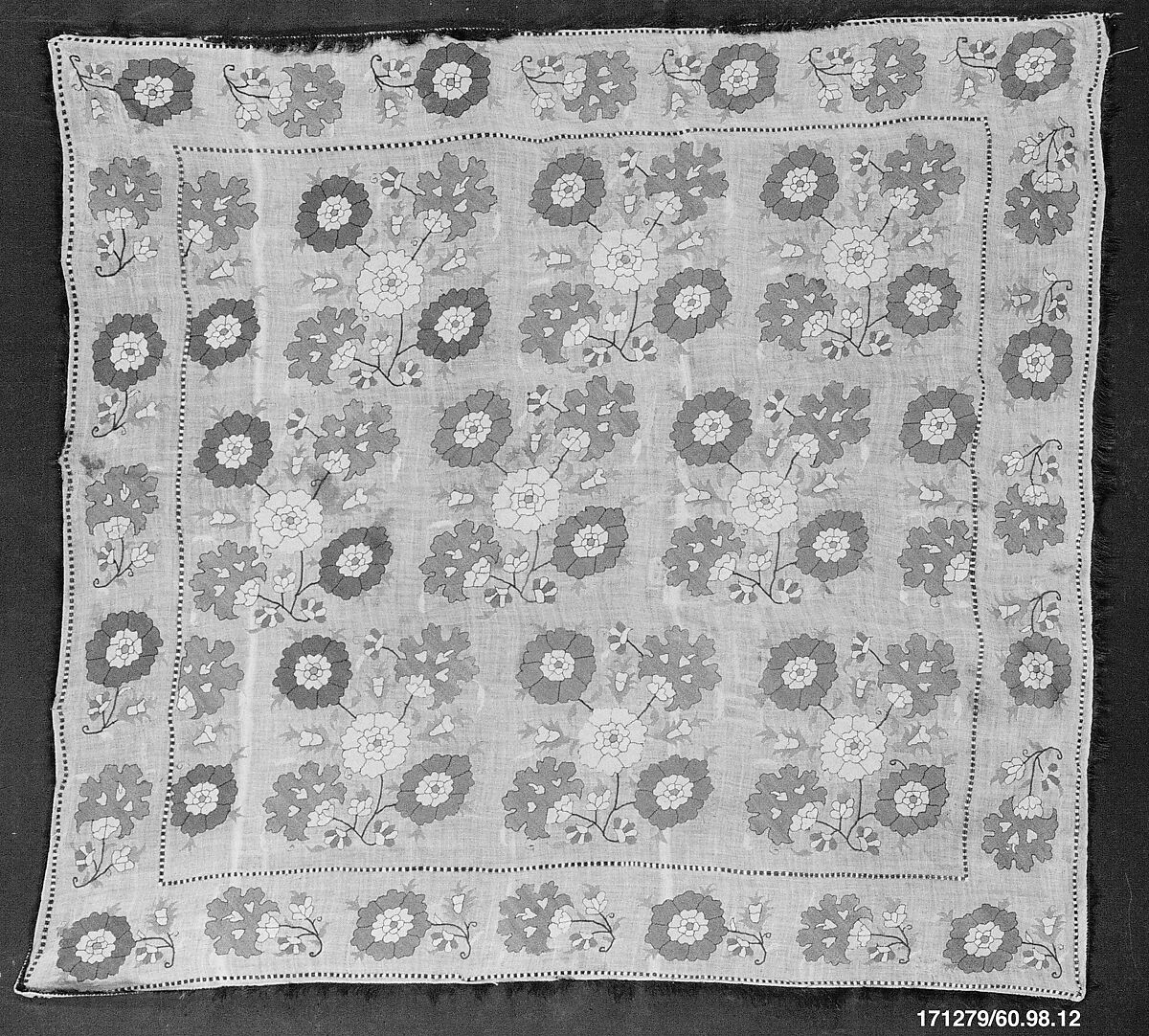 Square, Linen; embroidered in silk 