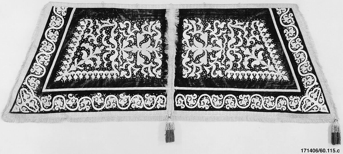 Fragment of Cover, Velvet; embroidered in gold and silver wrapped thread