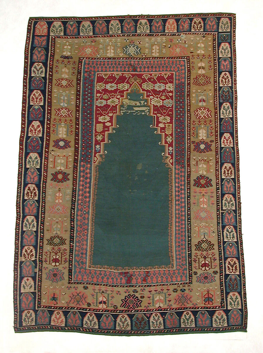 Carpet, Cotton (warp and weft), wool (weft), silk (weft), metal wrapped silk thread; tapestry-woven