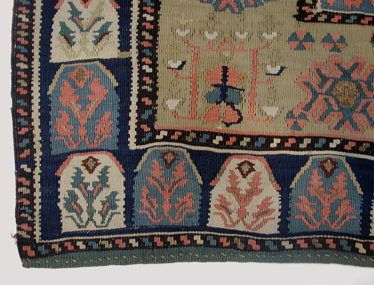 Carpet, Cotton (warp and weft), wool (weft), silk (weft), metal wrapped silk thread; tapestry-woven