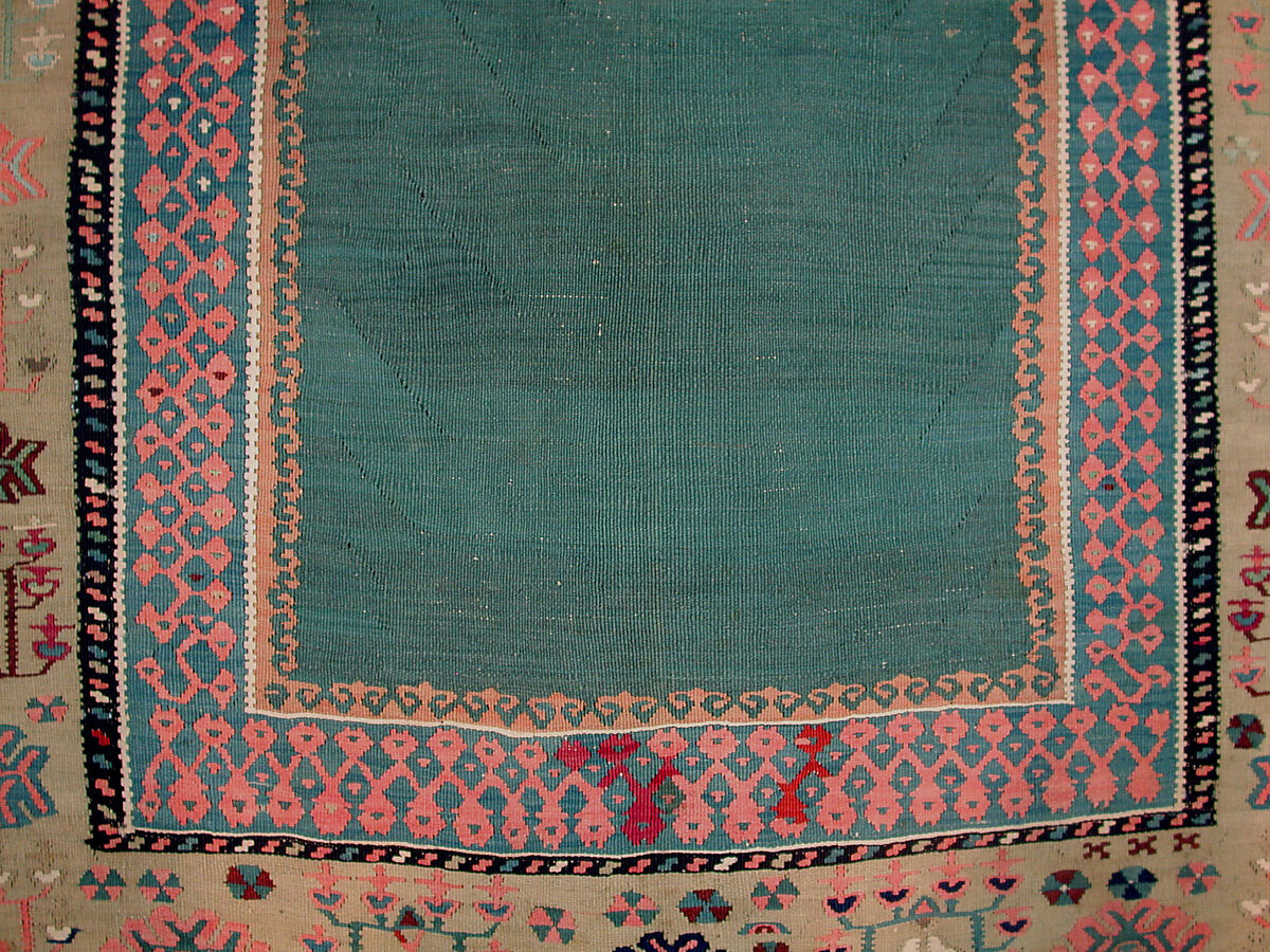 Carpet, Cotton (warp and weft), wool (weft), silk (weft), metal wrapped silk thread; tapestry-woven