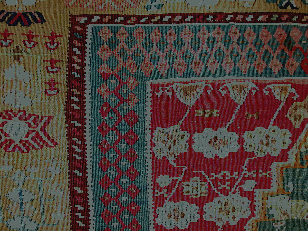 Carpet, Cotton (warp and weft), wool (weft), silk (weft), metal wrapped silk thread; tapestry-woven