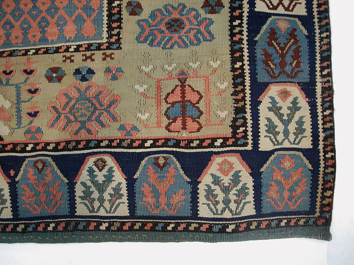 Carpet, Cotton (warp and weft), wool (weft), silk (weft), metal wrapped silk thread; tapestry-woven