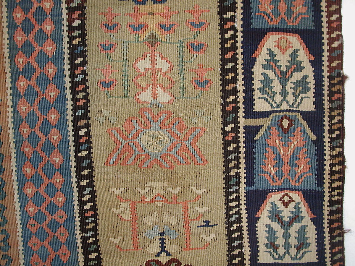 Carpet, Cotton (warp and weft), wool (weft), silk (weft), metal wrapped silk thread; tapestry-woven