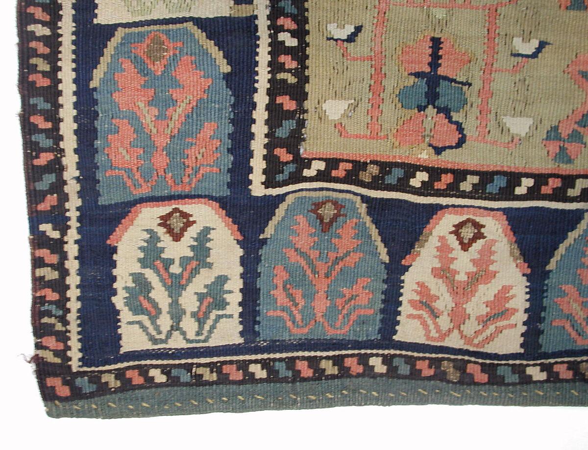 Carpet, Cotton (warp and weft), wool (weft), silk (weft), metal wrapped silk thread; tapestry-woven