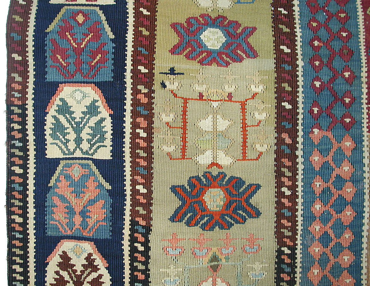 Carpet, Cotton (warp and weft), wool (weft), silk (weft), metal wrapped silk thread; tapestry-woven