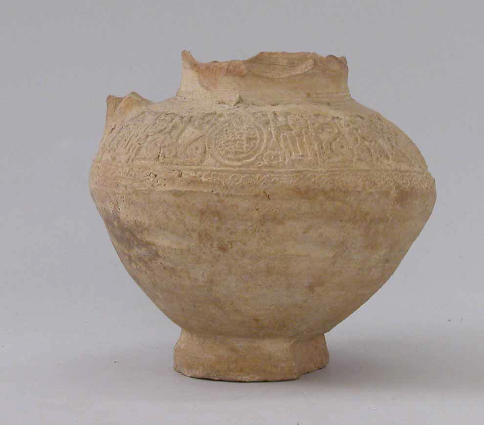 Jar, Earthenware; unglazed, molded, and incised 