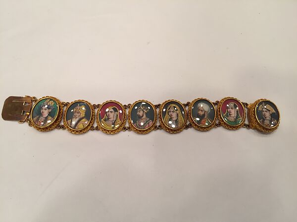 Bracelet with Miniature Mughal Portraits, Gold, ivory, glass 