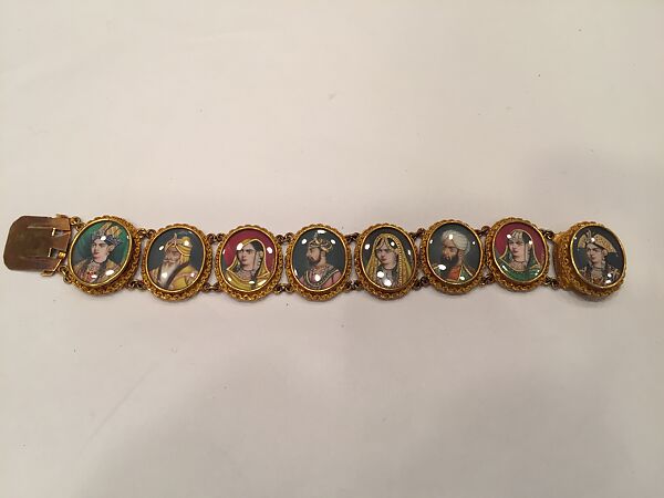 Bracelet with Miniature Mughal Portraits, Gold, ivory, glass
