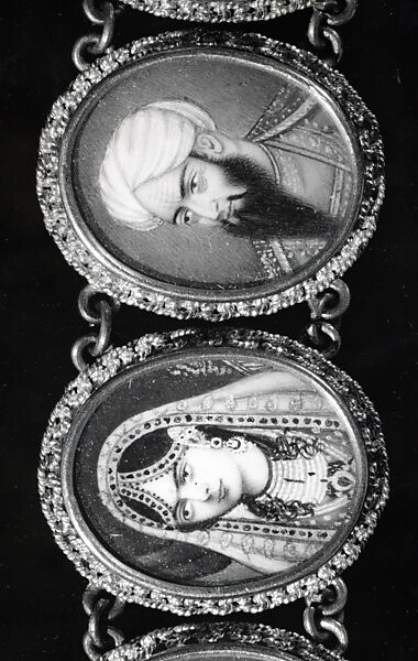Bracelet with Miniature Mughal Portraits, Gold, ivory, glass