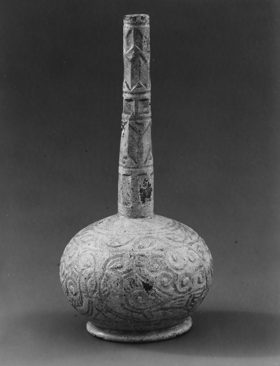 Glass Bottle, Glass; free blown, tooled and cut