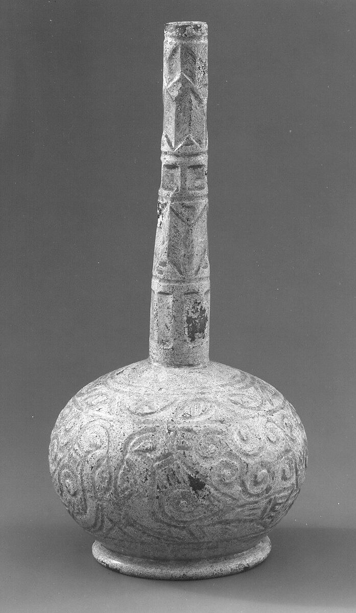 Glass Bottle, Glass; free blown, tooled and cut