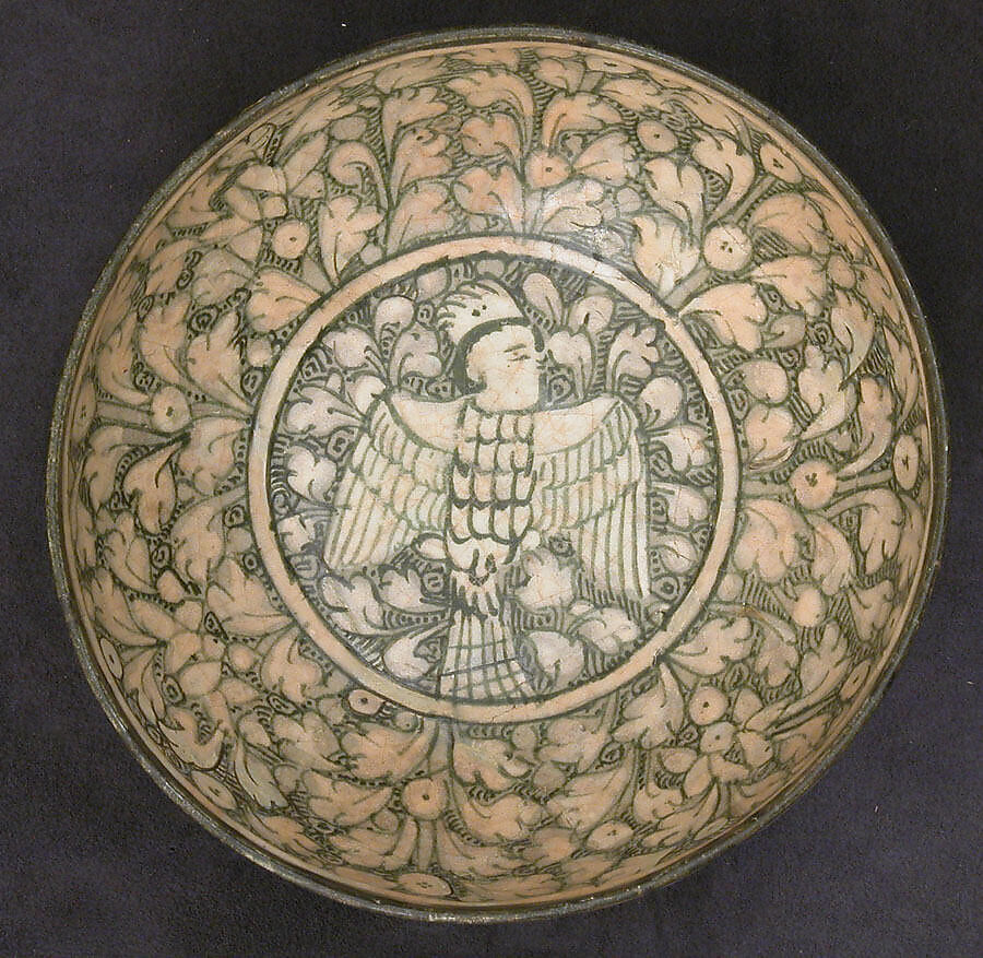 Bowl, Earthenware; underglaze painted on cream slip, transparent glaze 