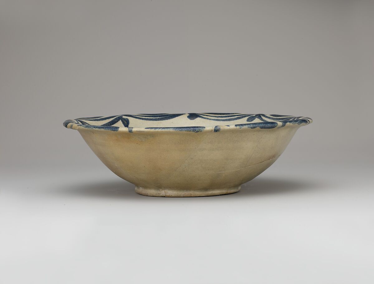 Bowl Emulating Chinese Stoneware, Earthenware; painted in blue on opaque white glaze